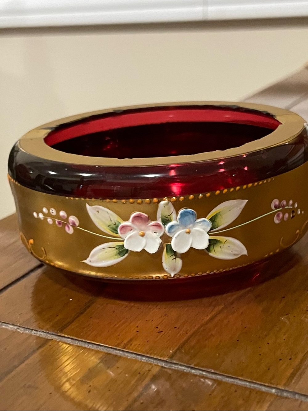 Red and Gold Hand-Painted Glass Decorative Vase